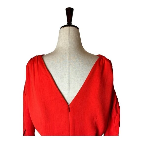 Nicholas Dress Women 10 Red V Neck Gathered Sleeve Fit And Flare Midi - Picture 5 of 12